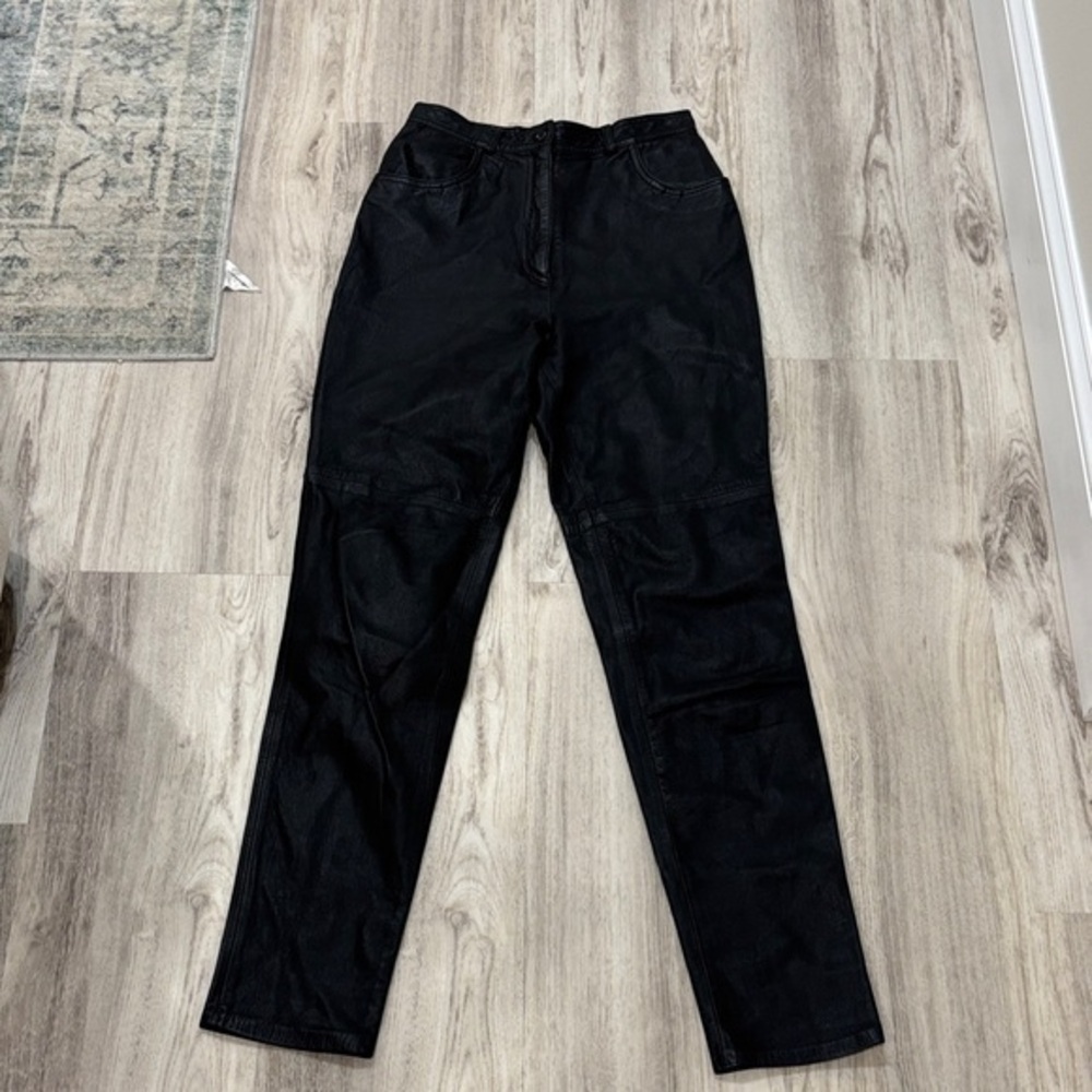 Bettina by Alicia Herrera Black Straight-Leg leather  Pants vintage  size Small